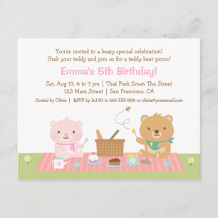 Teddy Bear Picnic Tea Party Birthday Invitations