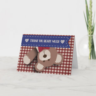 Teddy Bear Picnic Thank You- Red Gingham You Card