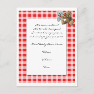Teddy Bear Picnic with Red and White Tablecloth Invitation