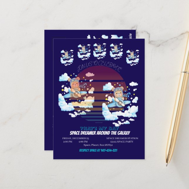 Teddy Bear Pilot Airplane Art Postcard (Front/Back In Situ)