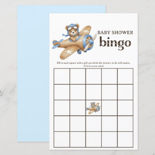 Teddy Bear Pilot Baby Boy Shower Bingo Game