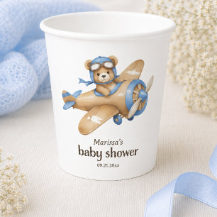 Teddy Bear Pilot Baby Boy Shower Paper cup