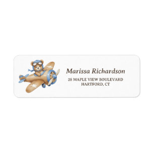 Teddy Bear Pilot Baby Boy Shower Return Address