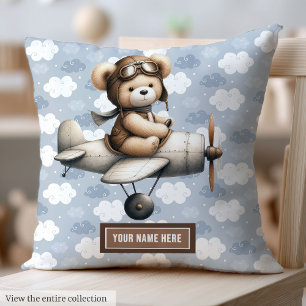 Teddy Bear Pilot Baby Pillow Personalised Newborn