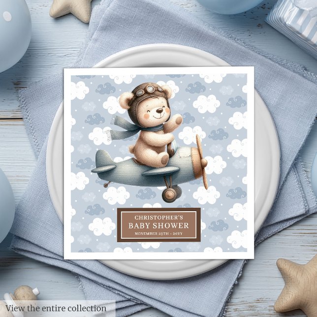 Teddy Bear Pilot Baby Shower Napkins Personalised (Teddy Bear Pilot Baby Shower Napkins Personalized)