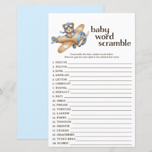 Teddy Bear Pilot Baby Shower Word Scramble Game