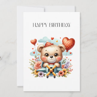 Teddy Bear Pilot Birthday Card