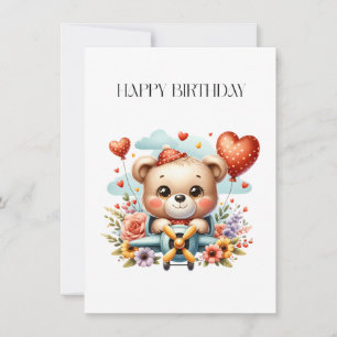 Teddy Bear Pilot Birthday Card