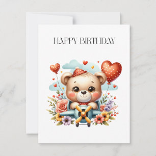 Teddy Bear Pilot Birthday Card