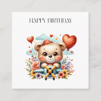 Teddy Bear Pilot Birthday Enclosure Card