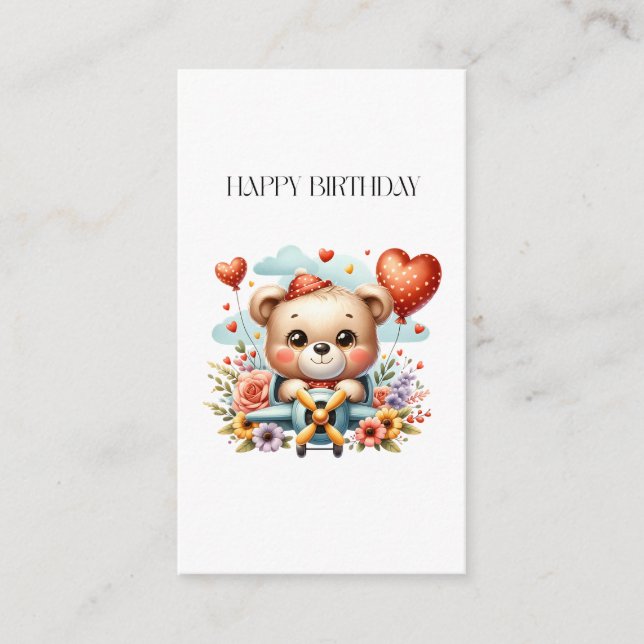 Teddy Bear Pilot Birthday Enclosure Card (Front)