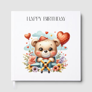 Teddy Bear Pilot Birthday Guest Book