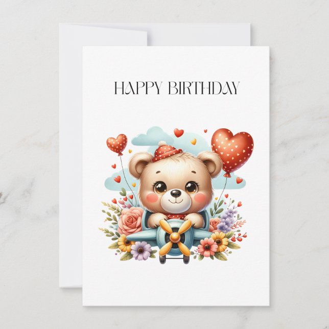 Teddy Bear Pilot Birthday Invitation (Front)