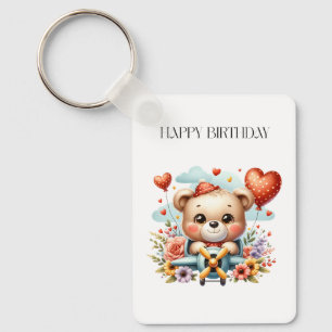 Teddy Bear Pilot Birthday Key Ring