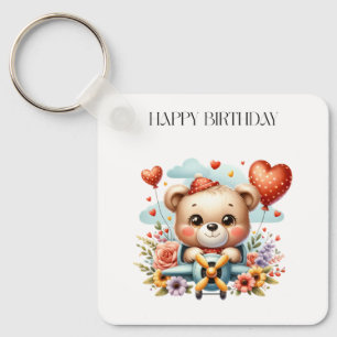 Teddy Bear Pilot Birthday Key Ring