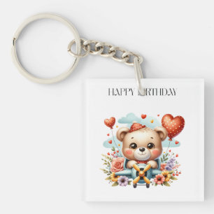Teddy Bear Pilot Birthday Key Ring