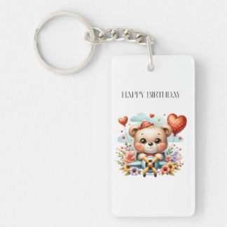 Teddy Bear Pilot Birthday Key Ring