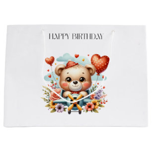 Teddy Bear Pilot Birthday Large Gift Bag