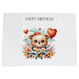 Teddy Bear Pilot Birthday Large Gift Bag
