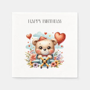 Teddy Bear Pilot Birthday Napkin