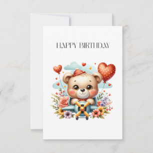 Teddy Bear Pilot Birthday Thank You Card