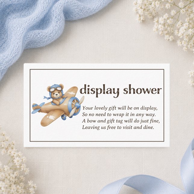Teddy Bear Pilot Boy Baby Display Shower Enclosure Card (cute elegant whimsical teddy bear pilot display shower enclosure card for baby boy shower )