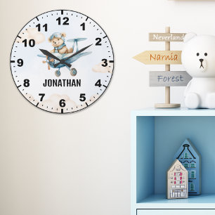 Teddy Bear Pilot in a Sky Adventure Large Clock