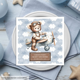 Teddy Bear Pilot Napkins Personalised Baby Shower