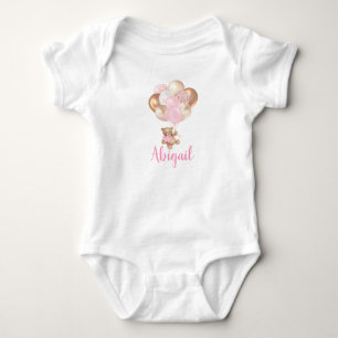 Teddy Bear Pink and Gold Balloons  Baby Bodysuit