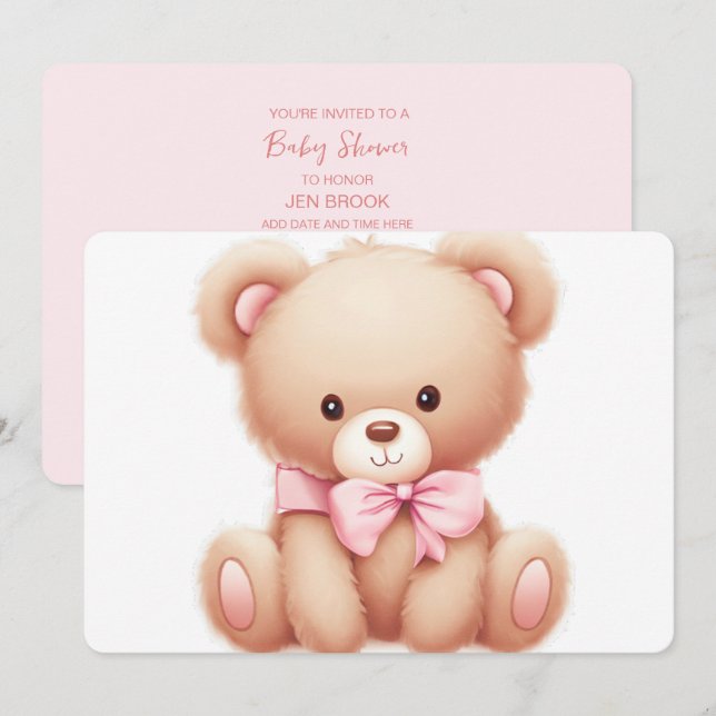 Teddy Bear Pink Baby Shower Invitation (Front/Back)