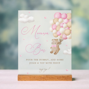 Teddy Bear Pink Baby Shower Mimosa Bar Acrylic Sign