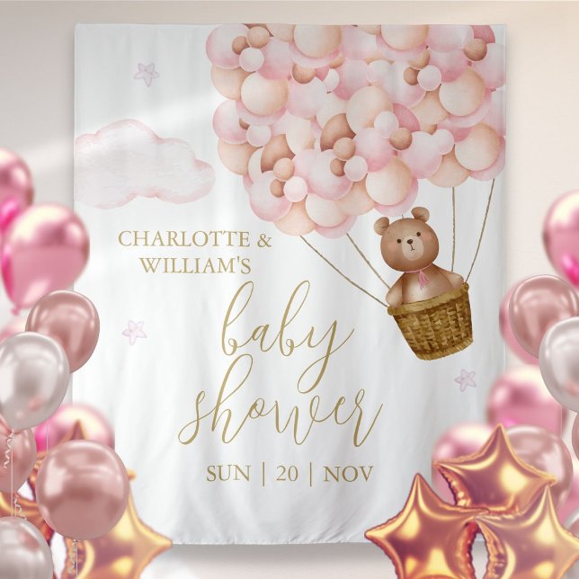 Teddy Bear Pink Baby Shower Photo Backdrop Tapestry (Teddy Bear Pink Baby Shower Photo Backdrop)