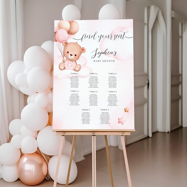 Teddy Bear Pink Baby Shower Seating Chart (Creator Uploaded)