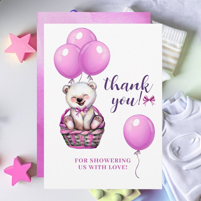 Teddy Bear Pink Baby Shower Thank You Card (Creator Uploaded)