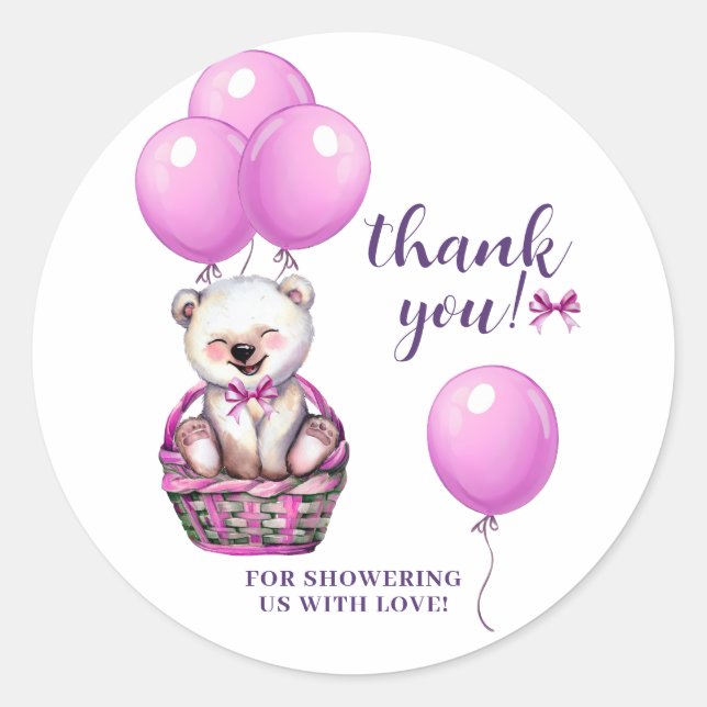 Teddy Bear Pink Baby Shower Thank You Classic Round Sticker (Front)