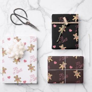 Teddy Bear Pink Baby Shower Wrapping Paper Sheet