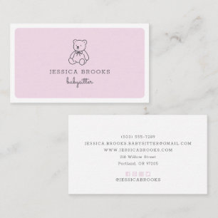 Teddy bear, pink, babysitter, children daycare business card