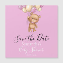 Teddy Bear Pink Balloon Baby Shower Save the Date
