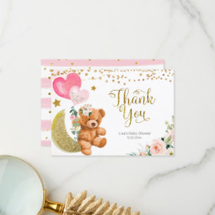 Teddy Bear Pink Balloon Baby Shower Thank You card