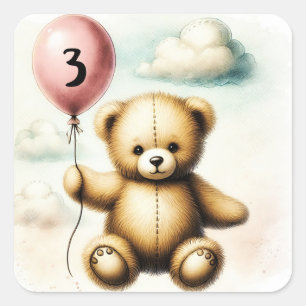 Teddy Bear Pink Balloon Bearly Wait Baby Shower  Square Sticker