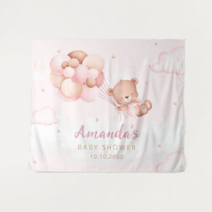 Teddy Bear Pink Balloon Bearly Wait Baby Shower Tapestry