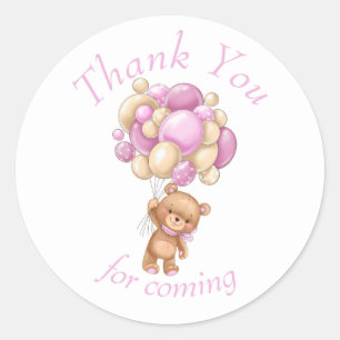Teddy Bear Pink BALLOON thank you Classic Round Sticker