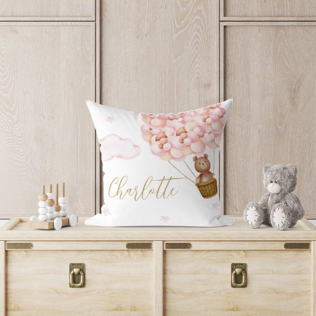 Teddy Bear Pink Balloons Baby Nursery Cushion (Teddy Bear Pink Balloons Baby Nursery Throw Pillow)