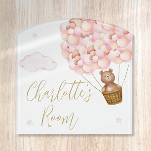 Teddy Bear Pink Balloons Baby Nursery Door Sign