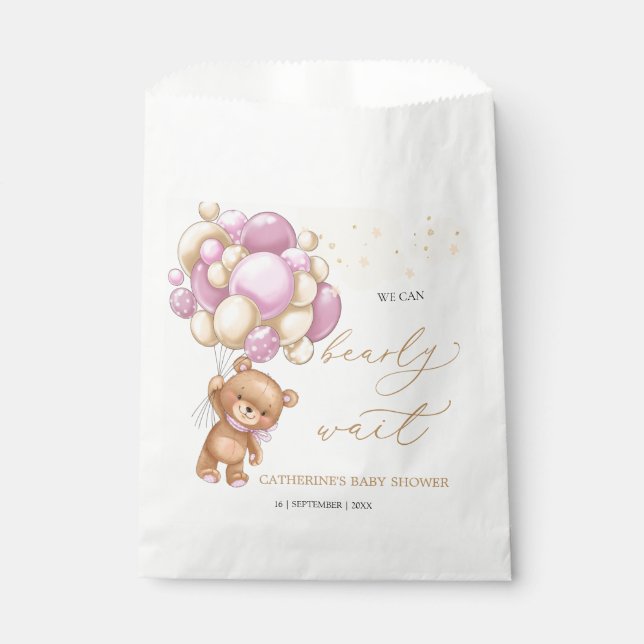 Teddy Bear Pink Balloons Baby Shower  Favour Bag (Front)