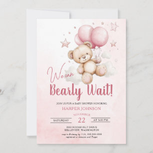 Teddy Bear Pink Balloons Baby Shower Invitation