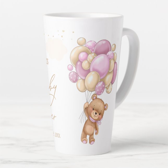 Teddy Bear Pink Balloons Baby Shower  Latte Mug (Right Angle)