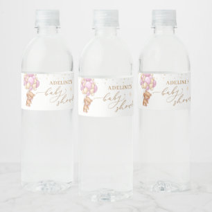 Teddy Bear Pink Balloons  Baby Shower Water Bottle Label