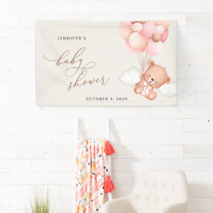 Teddy Bear, Pink Balloons, Baby Shower Welcome Banner