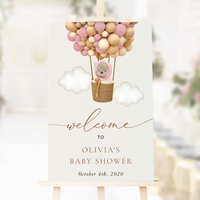 Teddy Bear, Pink Balloons, Baby Shower Welcome Poster (Creator Uploaded)